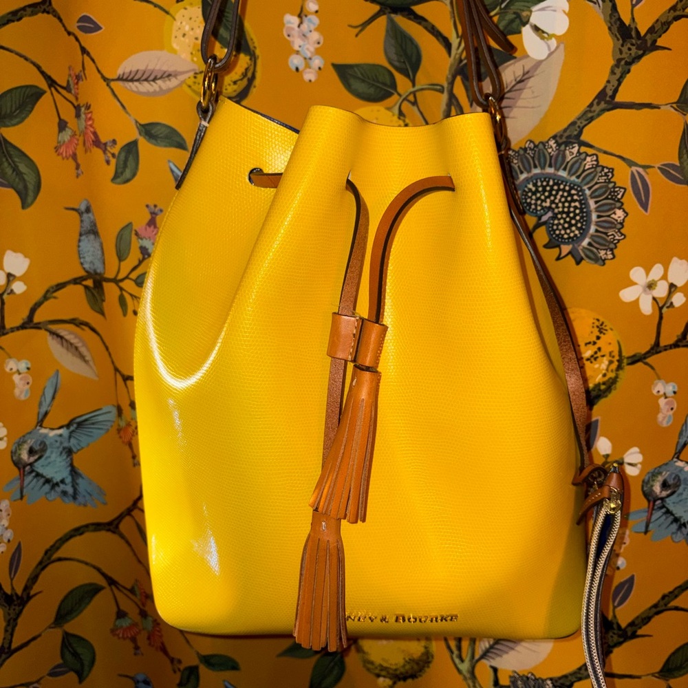 Dooney and Bourke Bright Yellow Bucket Bag with Tassel
